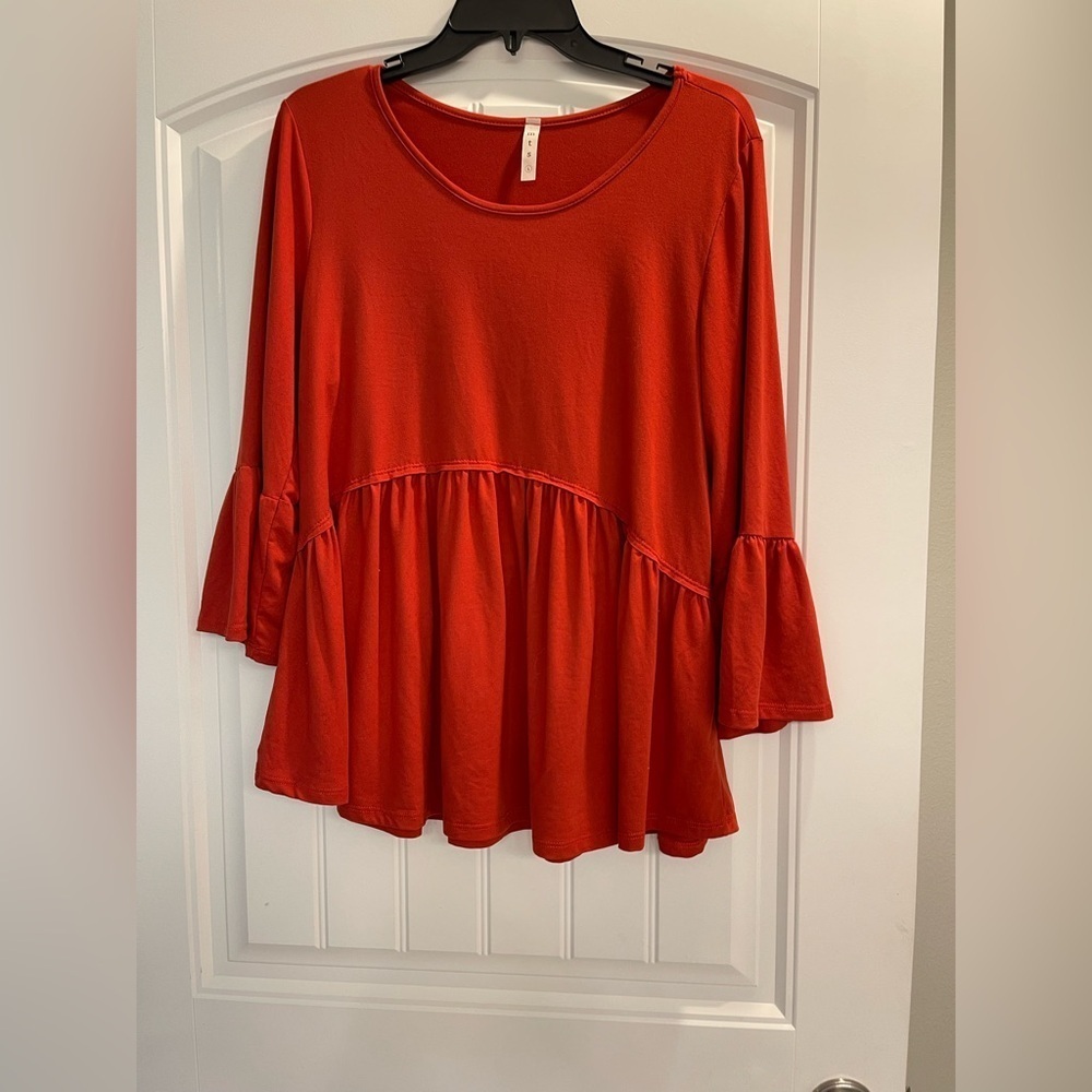 MTS | flutter sleeve baby doll knit blouse red size large comfort boutique fall